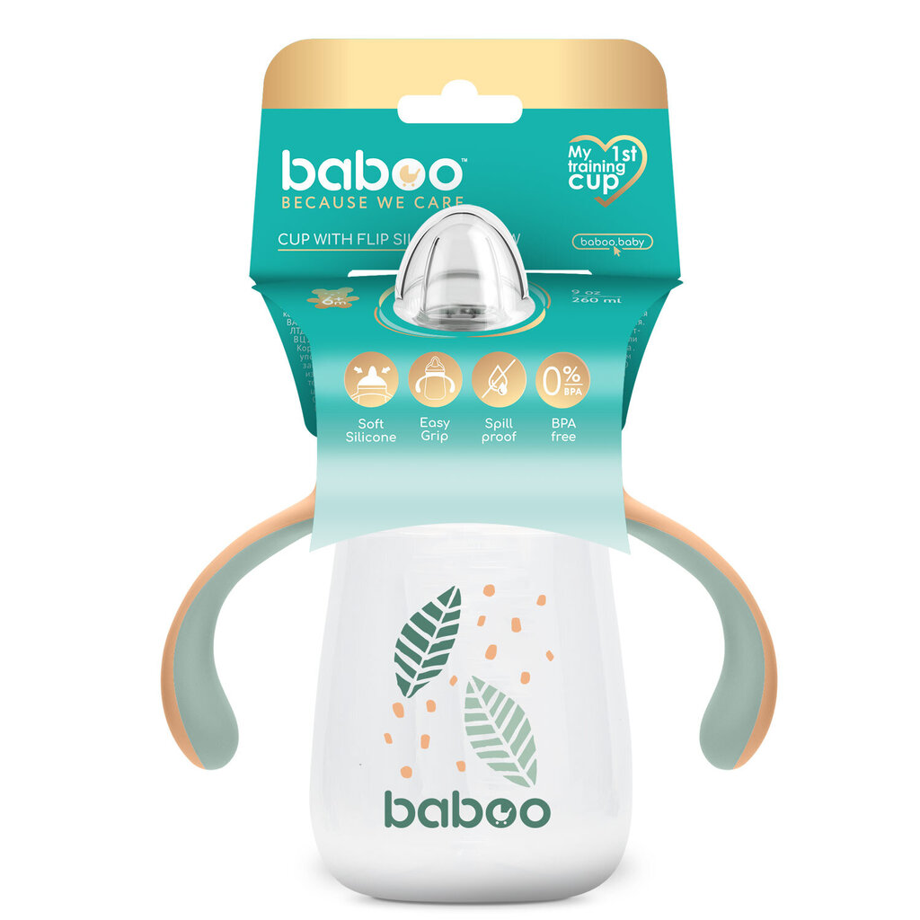 Baboo nokkamuki, 260 ml, Peachy Keen, keltainen, 6 kk hinta ja tiedot | Tuttipullot ja tarvikkeet | hobbyhall.fi