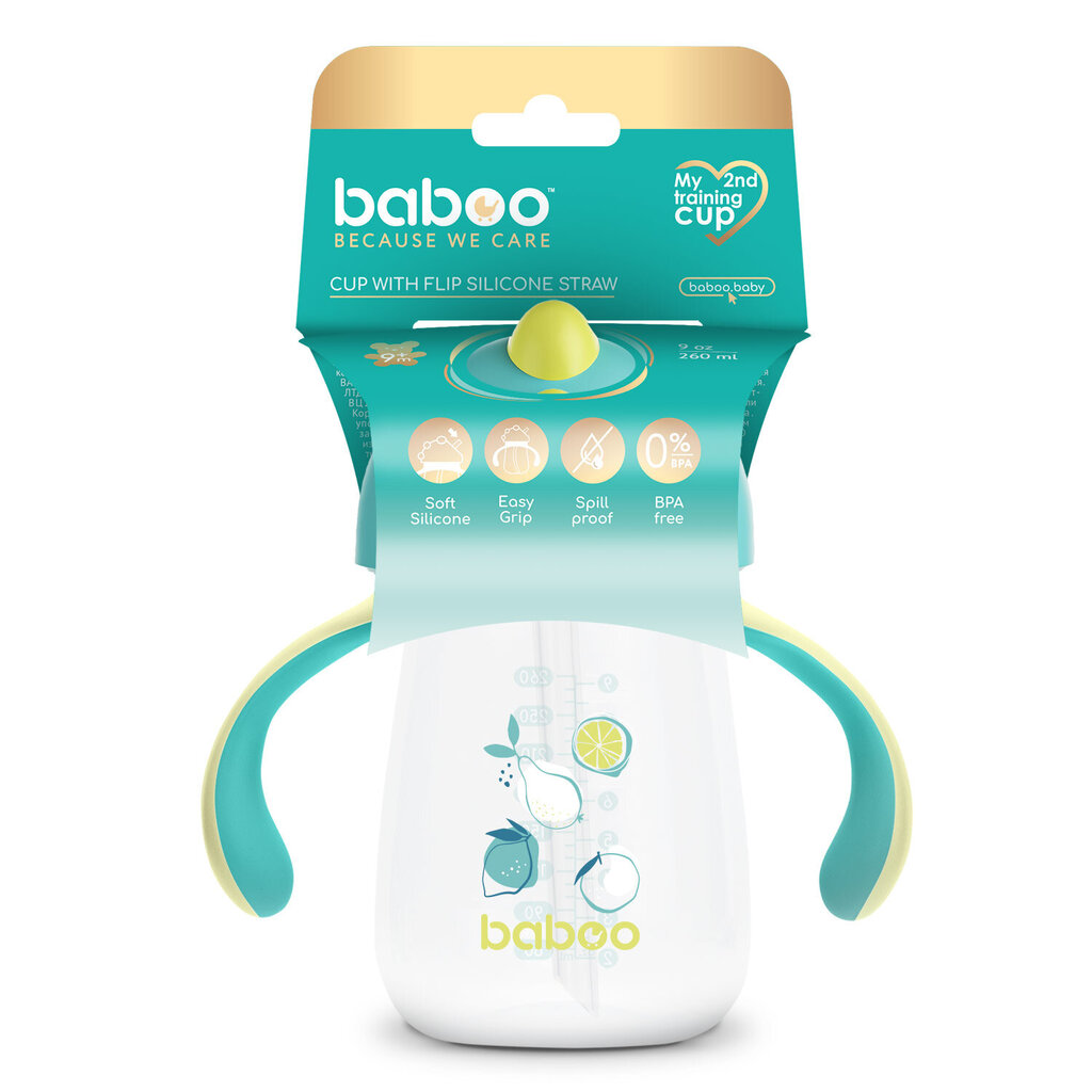 Baboo pillipullo, 260 ml, Lagoon Fiesta, vihreä, 9kk hinta ja tiedot | Tuttipullot ja tarvikkeet | hobbyhall.fi