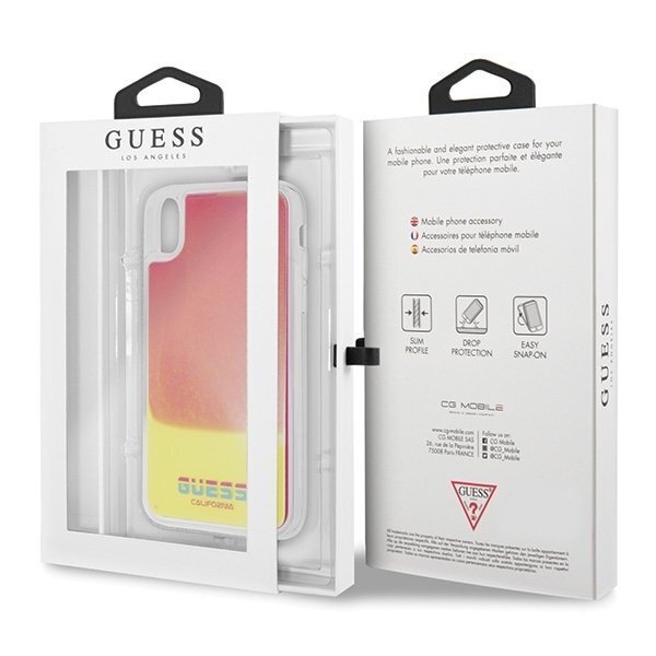 Puhelinkuori Guess GUHCPXGLCPI iPhone X/Xs vaaleanpunainen kovakuori California Glow in the dark hinta ja tiedot | Puhelimen kuoret ja kotelot | hobbyhall.fi