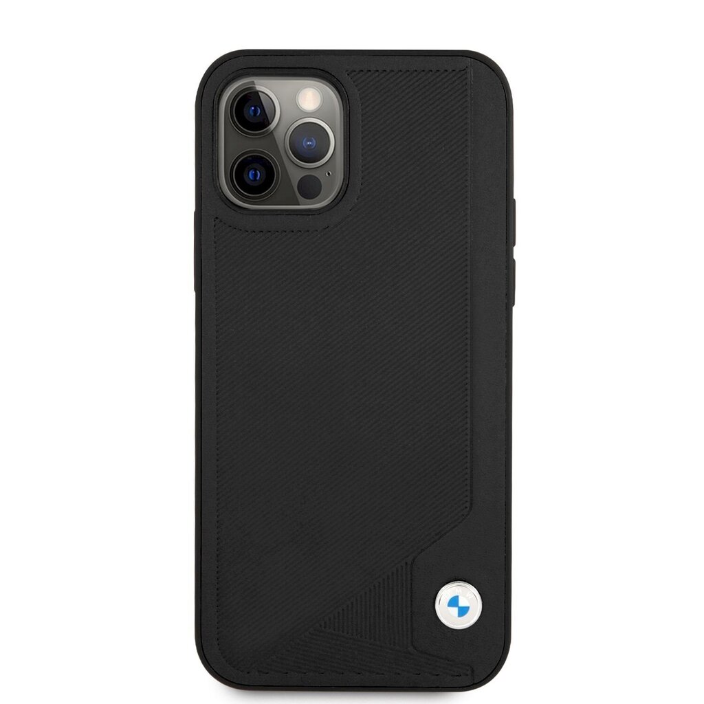 BMW BMHCP12LRCDPK Signature Nahkainen kohokuvioitu Stripes Suojakuori iPhone 12 Pro Max 6.7:lle, musta hinta ja tiedot | Puhelimen kuoret ja kotelot | hobbyhall.fi