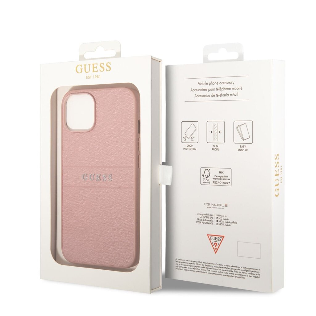 Guess PU Leather Saffiano Suojakuori iPhone 14 Plus -puhelimelle, pinkki hinta ja tiedot | Puhelimen kuoret ja kotelot | hobbyhall.fi