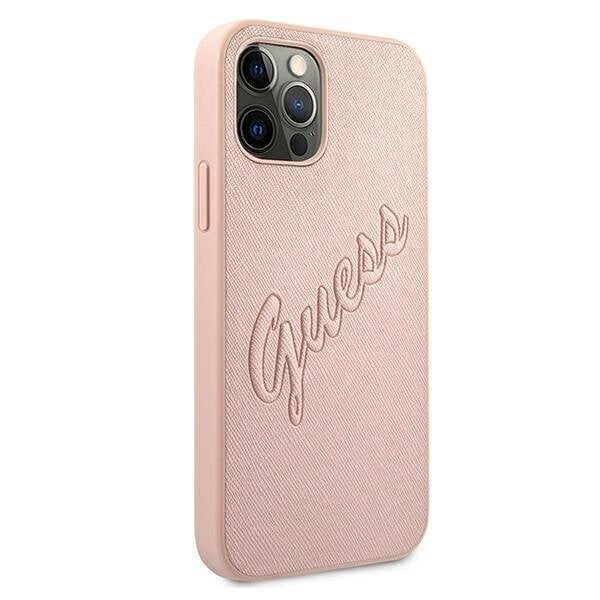 Guess iPhone 12 Pro Max 6,7" GUHCP12LRSAVSRG vaaleanpunainen kova Saffiano Vintage Script hinta ja tiedot | Puhelimen kuoret ja kotelot | hobbyhall.fi