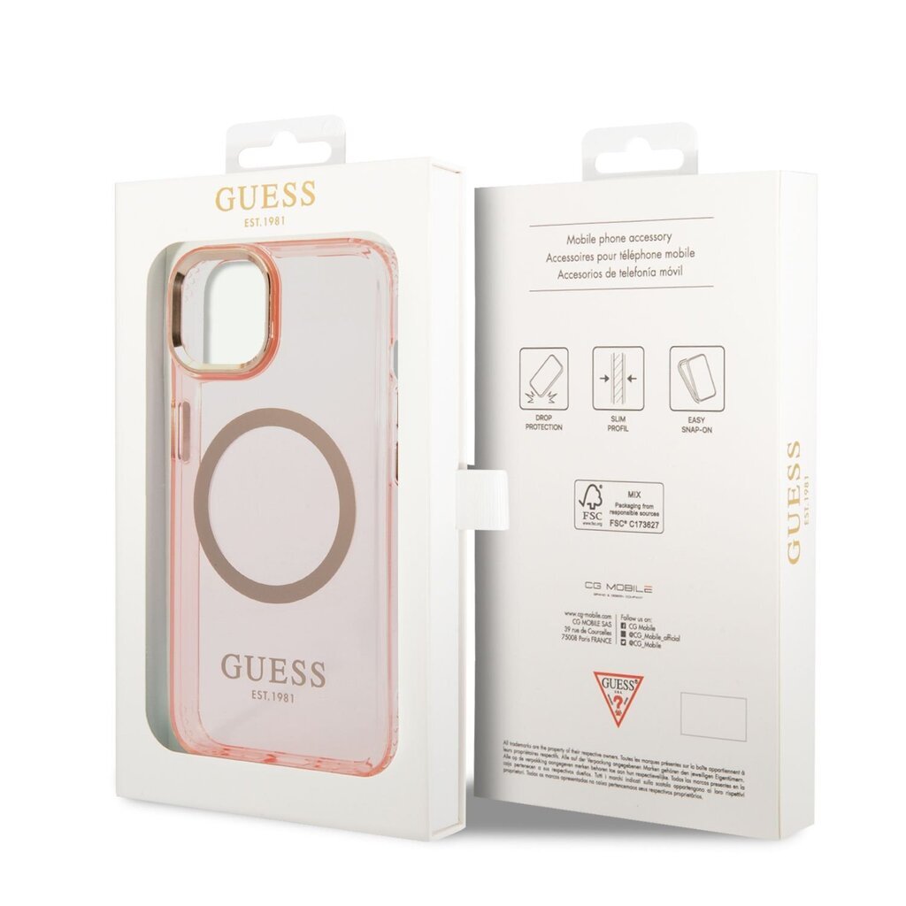 Guess Translucent MagSafe -yhteensopiva kotelo iPhone 14 Plus -puhelimelle, vaaleanpunainen hinta ja tiedot | Puhelimen kuoret ja kotelot | hobbyhall.fi