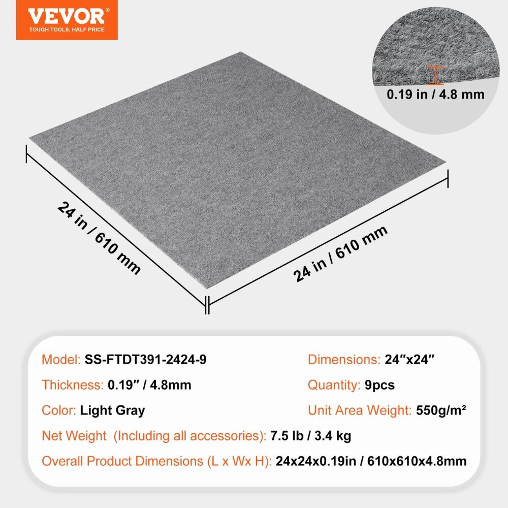 Itsekiinnittyvät mattolaatat Vevor, 610x610 mm, 9 kpl hinta ja tiedot | Isot matot | hobbyhall.fi