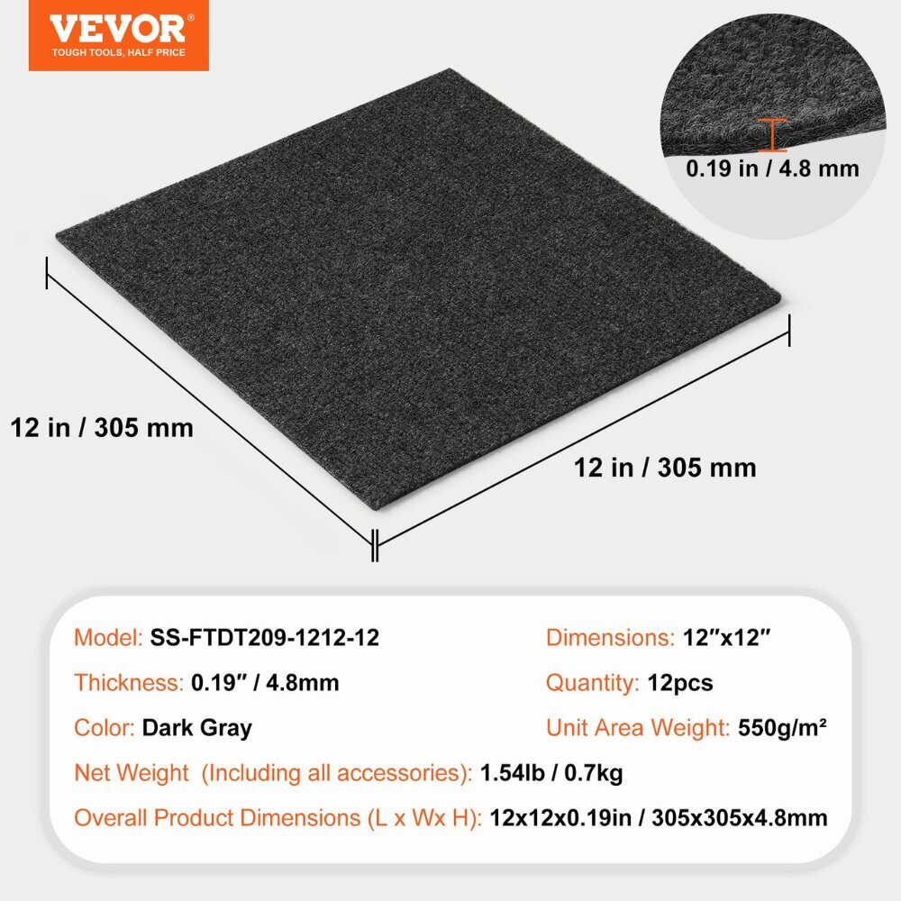 Itsekiinnittyvät pehmustetut lattialaatat Vevor, 305x305 mm, 12 kpl hinta ja tiedot | Isot matot | hobbyhall.fi