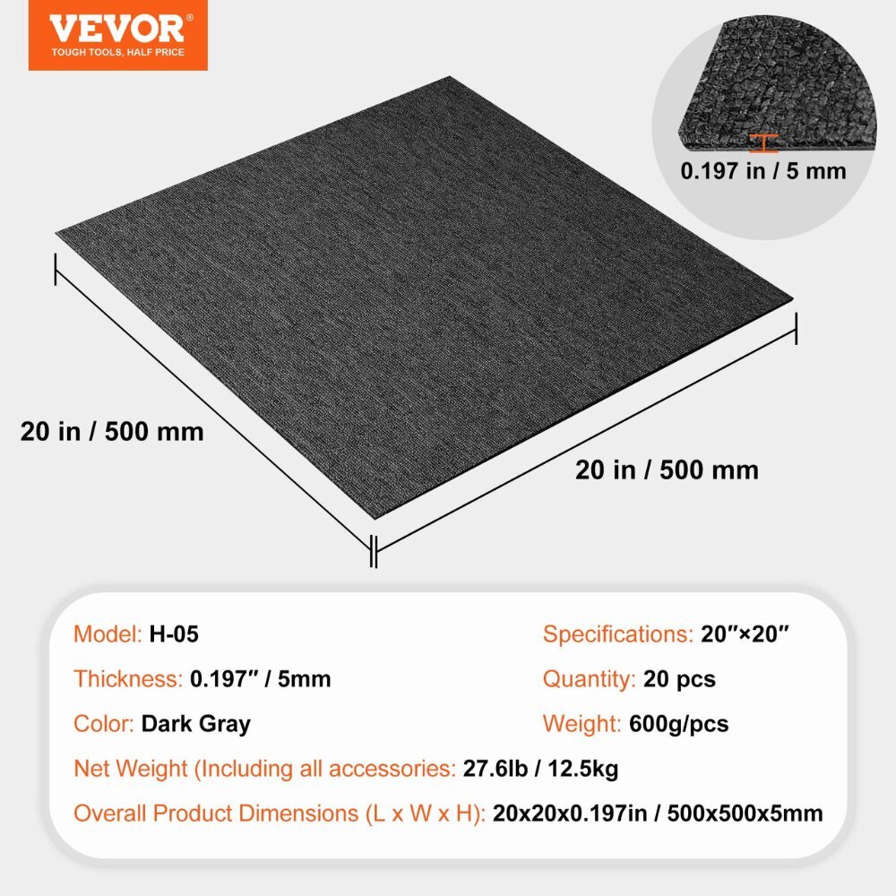 Pehmustetut mattolevyt Vevor, 500x500x5 mm, 20 kpl hinta ja tiedot | Isot matot | hobbyhall.fi