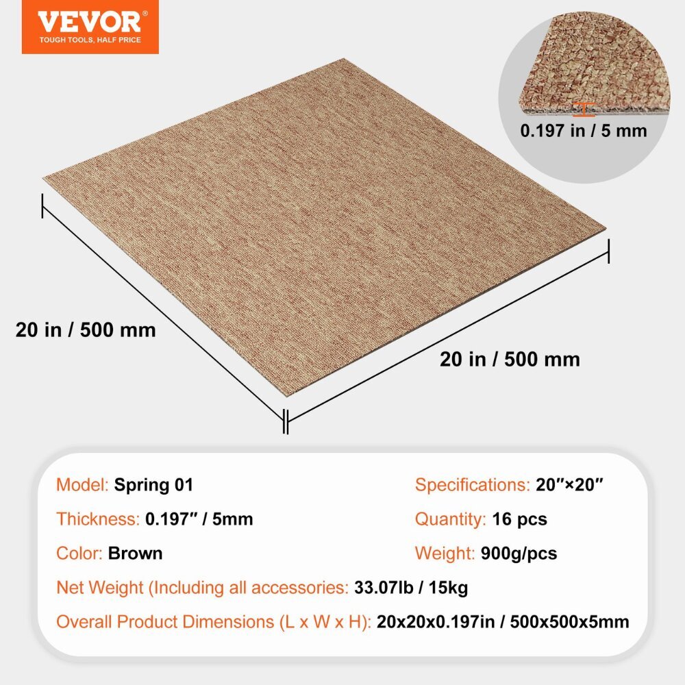 Pehmustetut mattolevyt Vevor, 500x500x5 mm, 16 kpl hinta ja tiedot | Isot matot | hobbyhall.fi