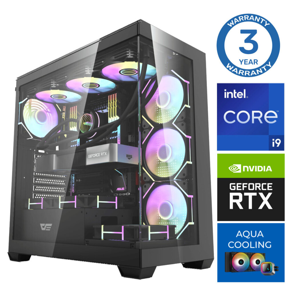 INTOP AQUA i9-14900KF 32GB DDR5 2TB SSD M.2 NVME+2TB RTX4070 12GB no-OS hinta ja tiedot | Pöytätietokoneet | hobbyhall.fi