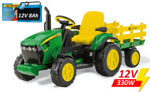 Lasten sähköauto Peg Perego John Deere traktori perävaunulla hinta ja tiedot | Lasten sähköautot | hobbyhall.fi