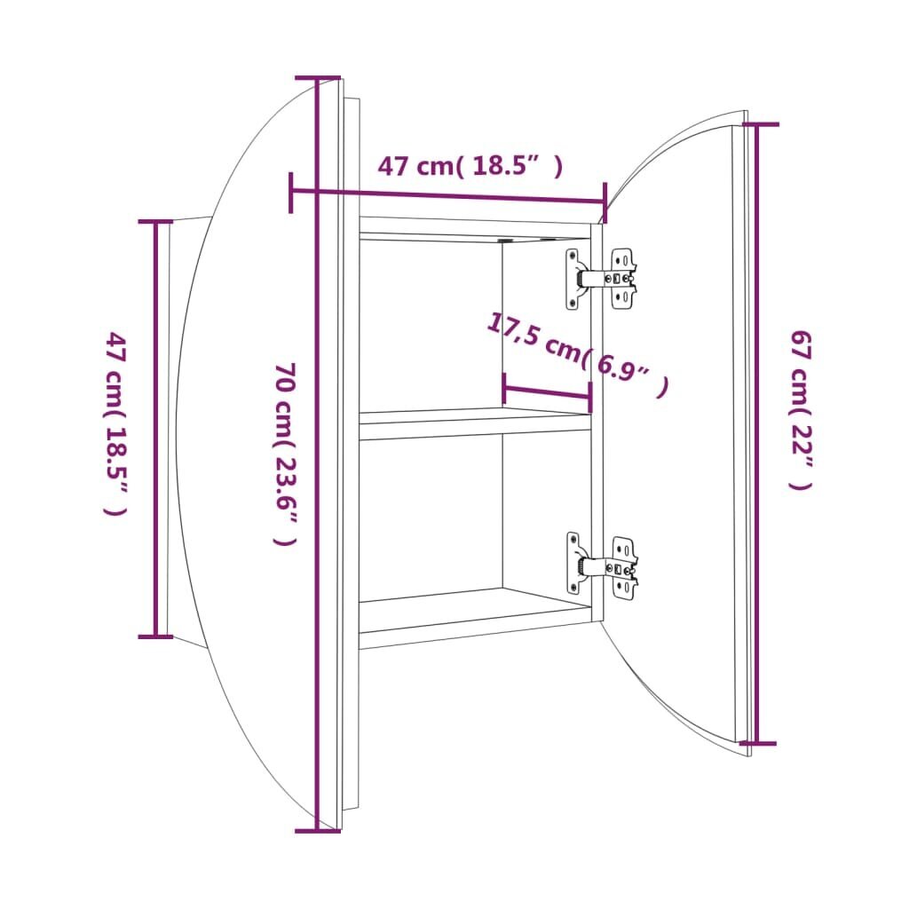 Kylpyhuonekaappi peili/LED, valkoinen, 47x47x17,5 cm hinta ja tiedot | Kylpyhuonekaapit | hobbyhall.fi