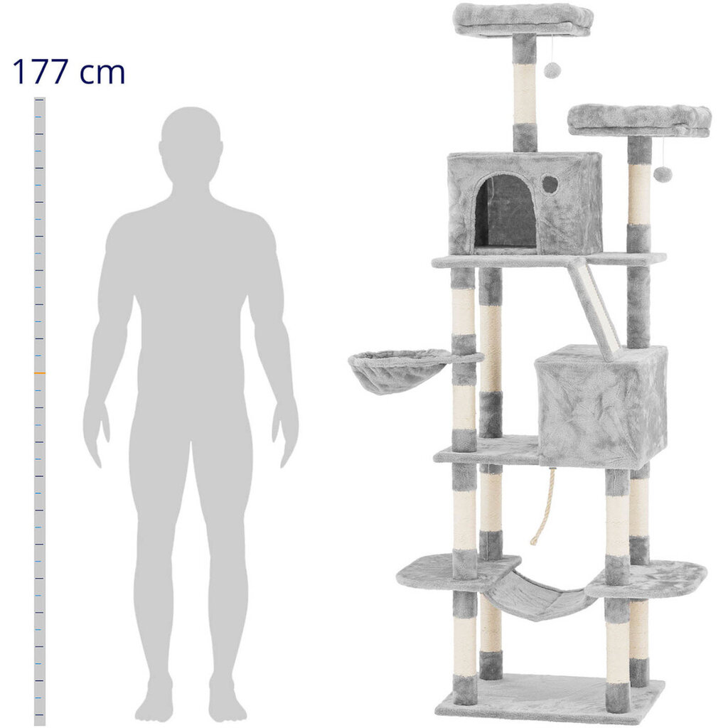 Raapimispylväs, torni, kissan talo, pallot, lepotuolit, köysi, silta, 60x50x206cm UNI_CT_07 hinta ja tiedot | Puutarhatyökalut | hobbyhall.fi