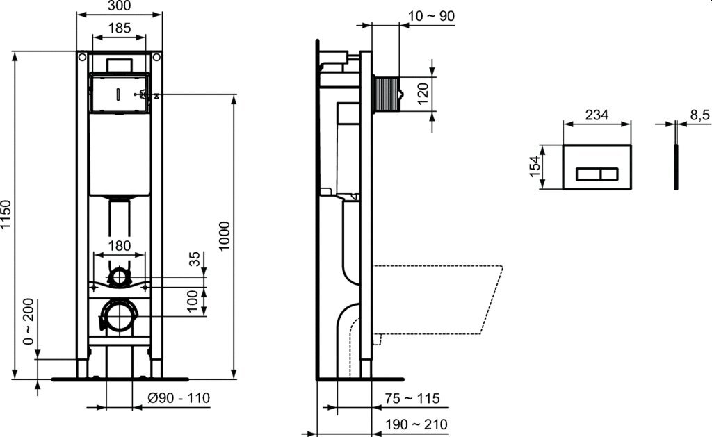 WC-runkosarja Ideal Standard 3 in 1 Prosys Eco valkoisella kaksoispainikkeella Oleas M2 ja kiinnikkeet E2332AC hinta ja tiedot | WC-istuimen lisätarvikkeet | hobbyhall.fi