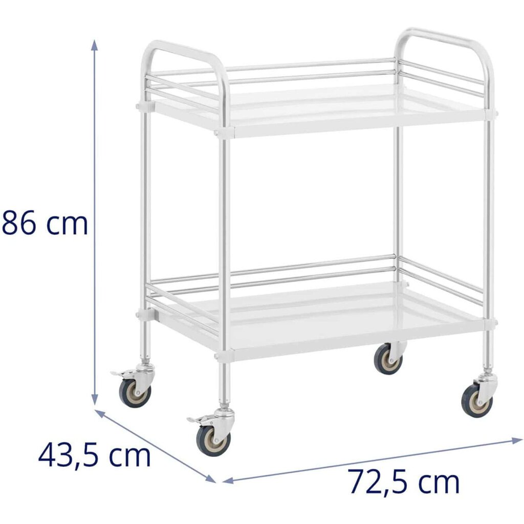 Laboratoriokosmeettinen hoitovaunu teräksestä, 2 hyllyä, 73 x 44 x 86 cm, 20 kg hinta ja tiedot | Manikyyri ja pedikyyri | hobbyhall.fi