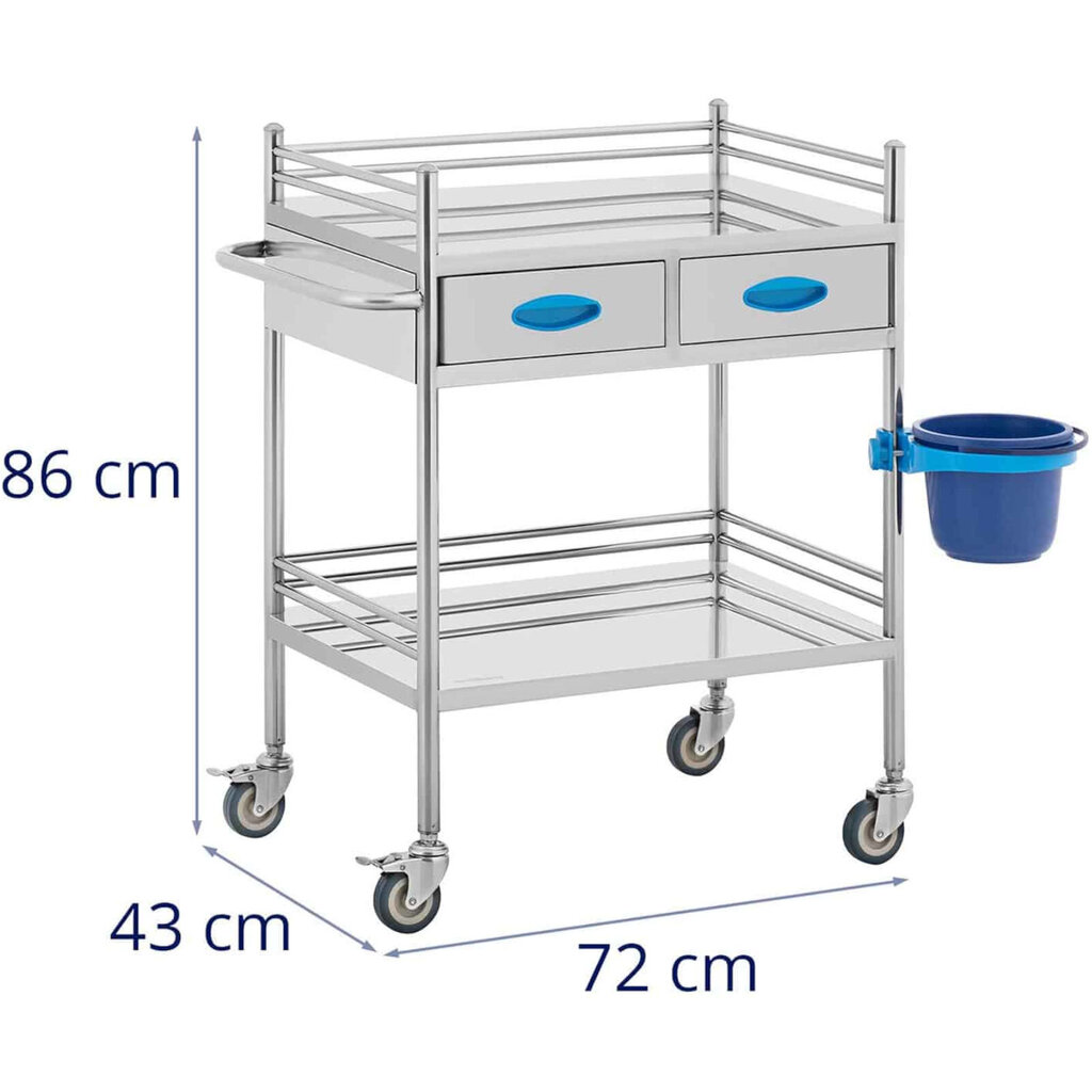 Laboratoriokosmeettinen hoitovaunu STEEL 2 hyllyä 2 laatikkoa 72 x 43 x 86 cm 40 kg hinta ja tiedot | Manikyyri ja pedikyyri | hobbyhall.fi