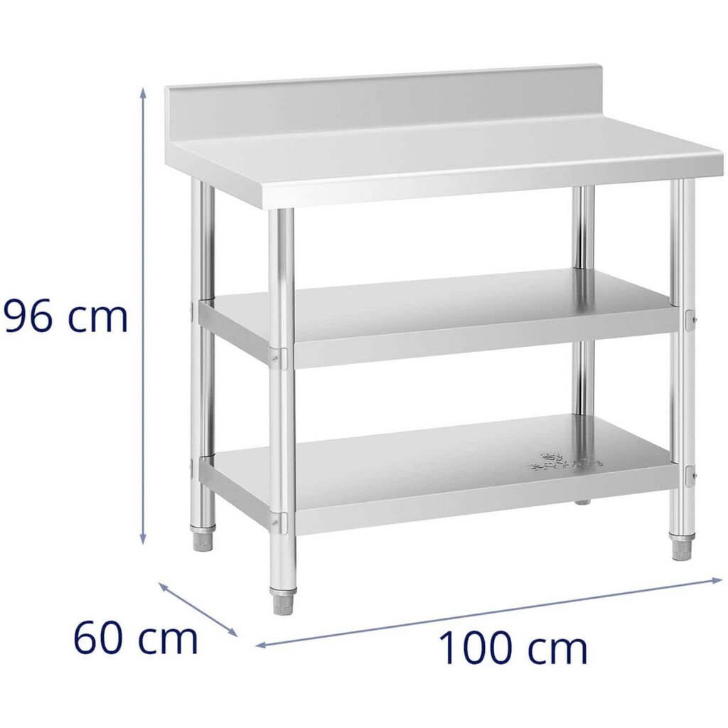 Ruostumattomasta teräksestä työpöytä, 2 hyllyä, 100 x 60 cm hinta ja tiedot | Työtasot | hobbyhall.fi