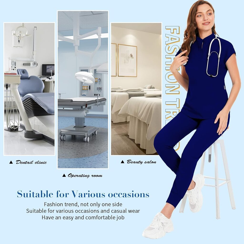 Scrubs-setti naisille Sairaanhoitajan univormu lenkkeilypuku Stretch Top & Housut, joissa on monitasku sairaanhoitajan työvaatteille hinta ja tiedot | Naisten setit ja haalarit | hobbyhall.fi