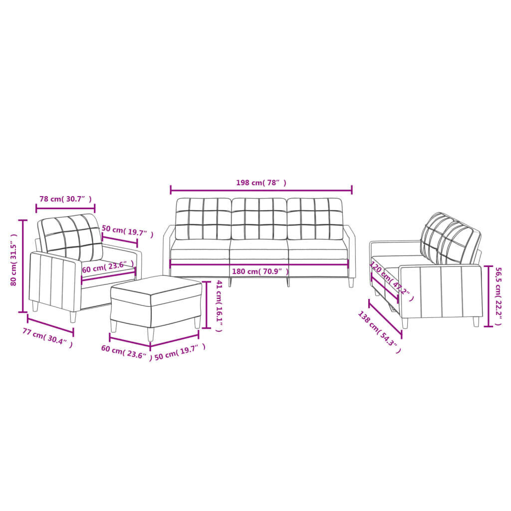 4-osainen sohvaryhmä vidaXL, keltainen hinta ja tiedot | Sohvat ja vuodesohvat | hobbyhall.fi