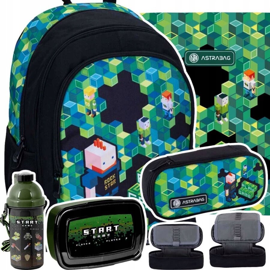 Koulureppu tarvikkeineen AstraBag AB340 Game 502023063, 5 osaa hinta ja tiedot | Koulureput ja -laukut | hobbyhall.fi