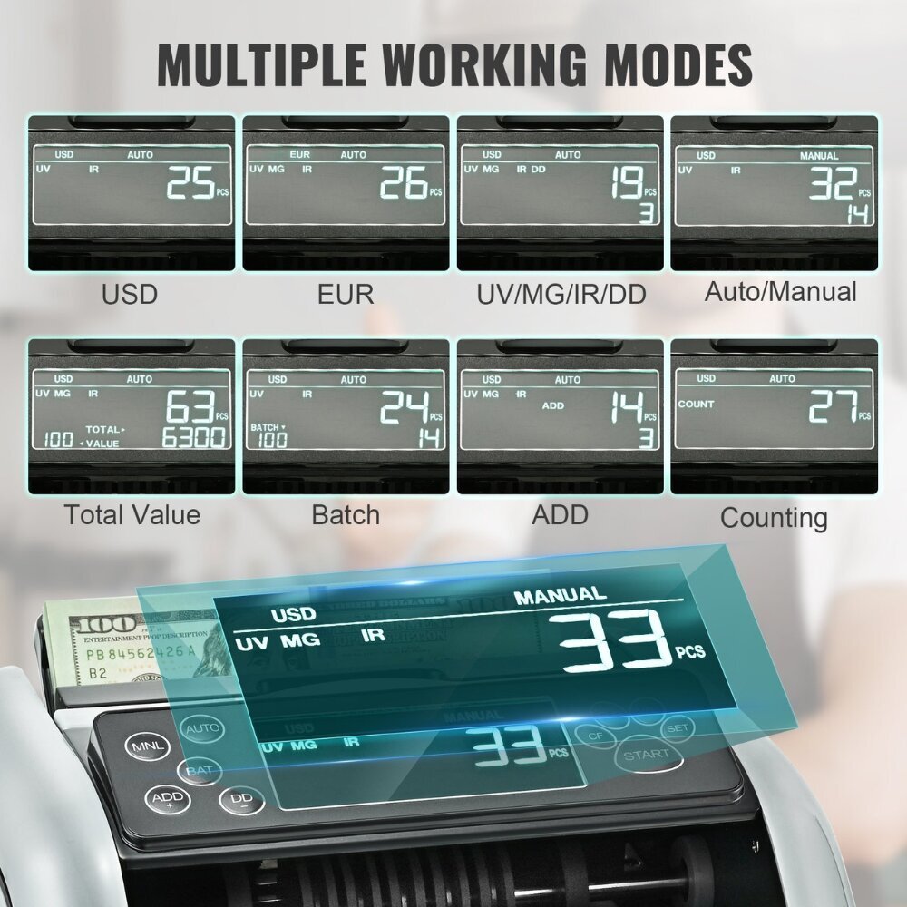 Vevor-rahakone, USD-EUR, LCD hinta ja tiedot | Rahankäsittelylaitteet | hobbyhall.fi