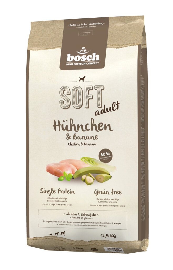 Bosch HPC Soft + Chicken & Banana koiranruoka kanaa ja banaania 12,5kg hinta ja tiedot | Koiran kuivaruoka | hobbyhall.fi