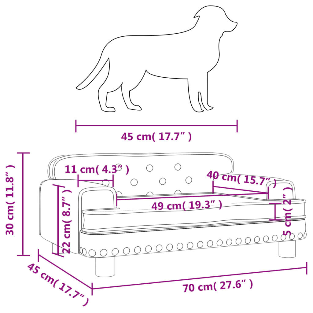 Samettisänky koirille vidaXL, 70x45x30 cm, sininen hinta ja tiedot | Pedit ja pesät | hobbyhall.fi