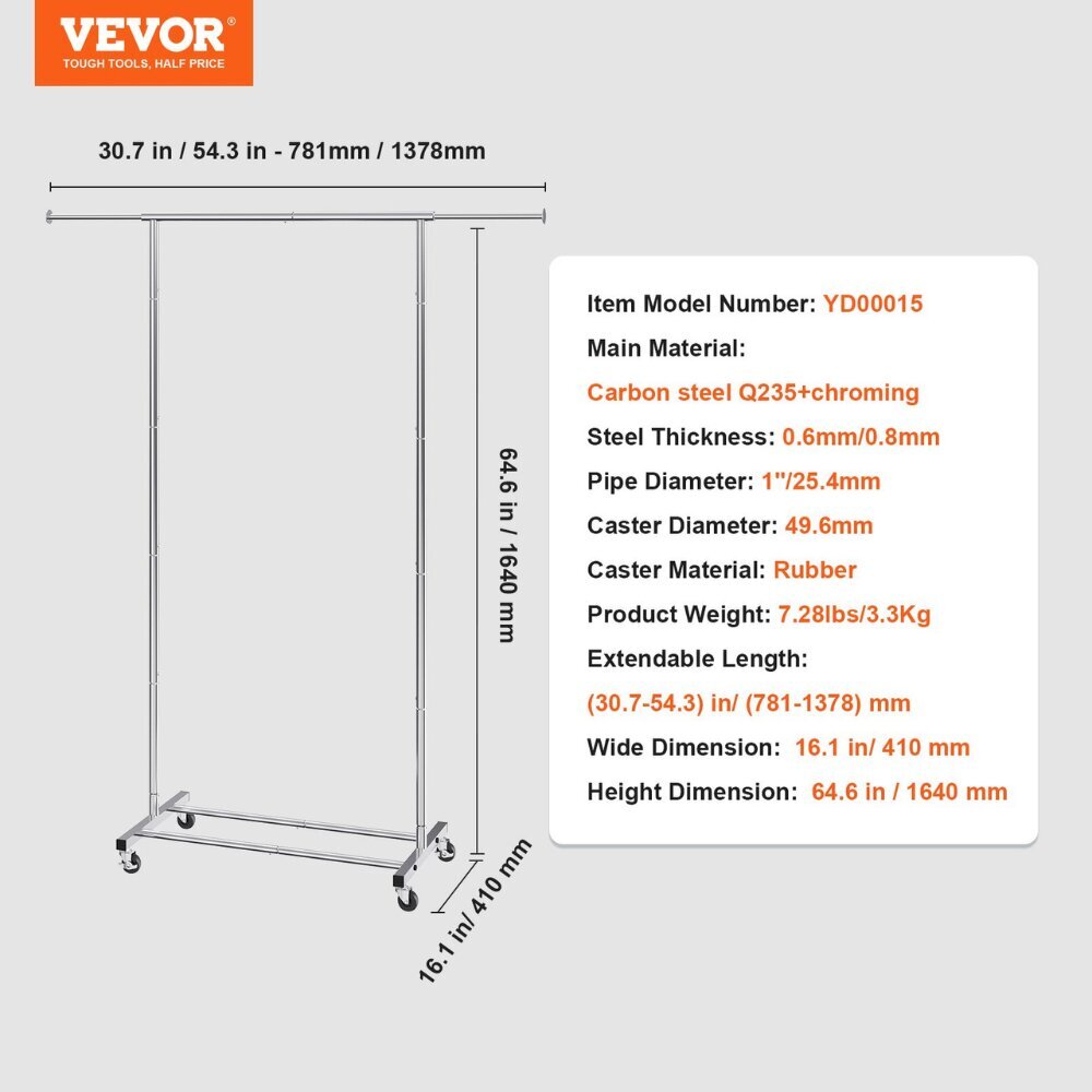 Kokoonvedettävä vaatepuu Vevor, 781–1378 mm hinta ja tiedot | Naulakot | hobbyhall.fi