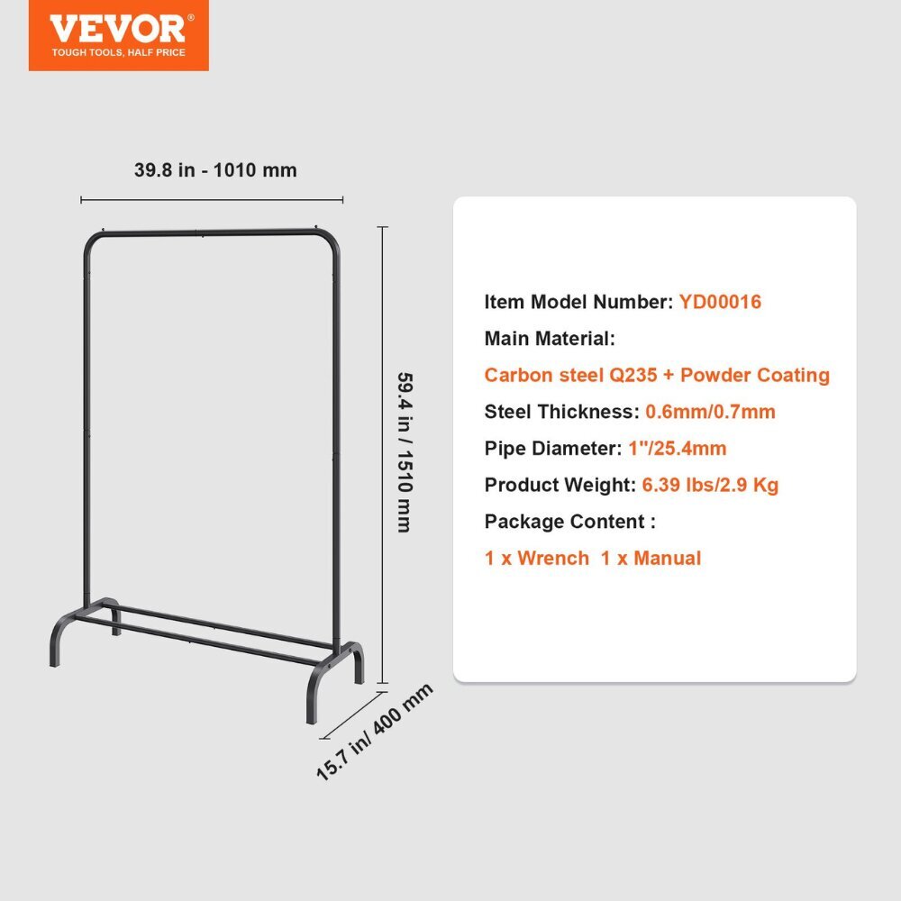 Kokoonvedettävä vaatekaappi Vevor, 400 x 1010 x 1510 mm hinta ja tiedot | Naulakot | hobbyhall.fi