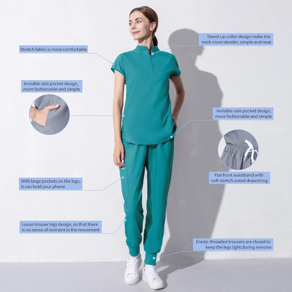 Scrubs-setti naisille Sairaanhoitajan univormu lenkkeilypuku Stretch Top & Housut, joissa on monitasku sairaanhoitajan työvaatteille hinta ja tiedot | Naisten setit ja haalarit | hobbyhall.fi