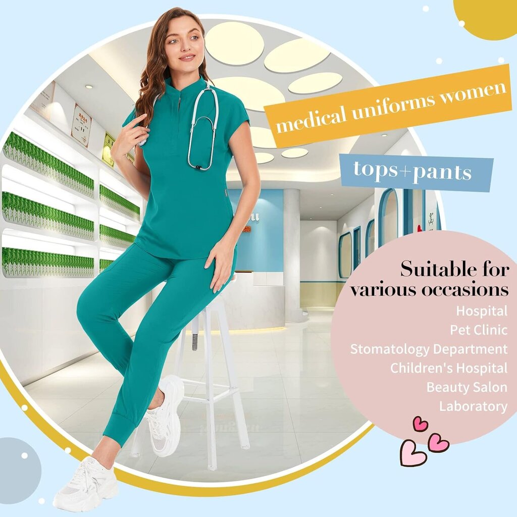 Scrubs-setti naisille Sairaanhoitajan univormu lenkkeilypuku Stretch Top & Housut, joissa on monitasku sairaanhoitajan työvaatteille hinta ja tiedot | Naisten setit ja haalarit | hobbyhall.fi