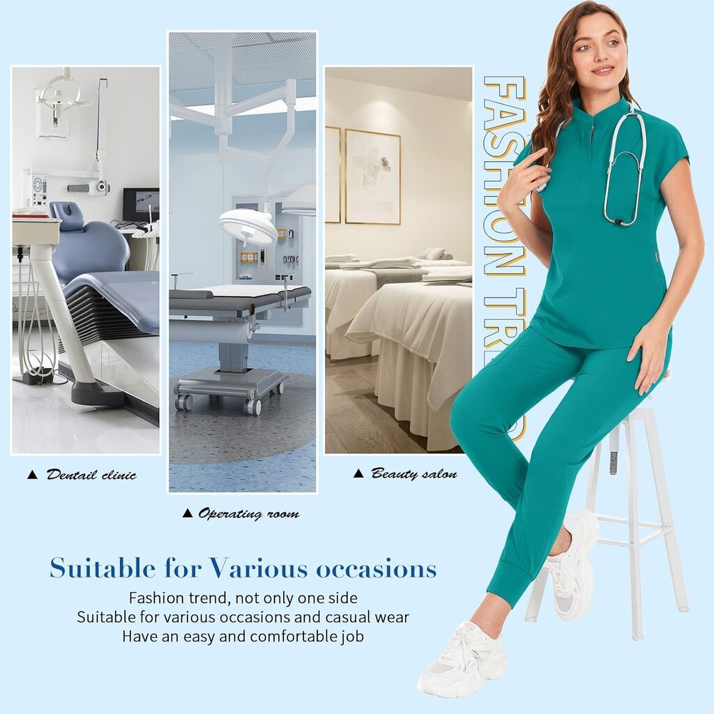 Scrubs-setti naisille Sairaanhoitajan univormu lenkkeilypuku Stretch Top & Housut, joissa on monitasku sairaanhoitajan työvaatteille hinta ja tiedot | Naisten setit ja haalarit | hobbyhall.fi