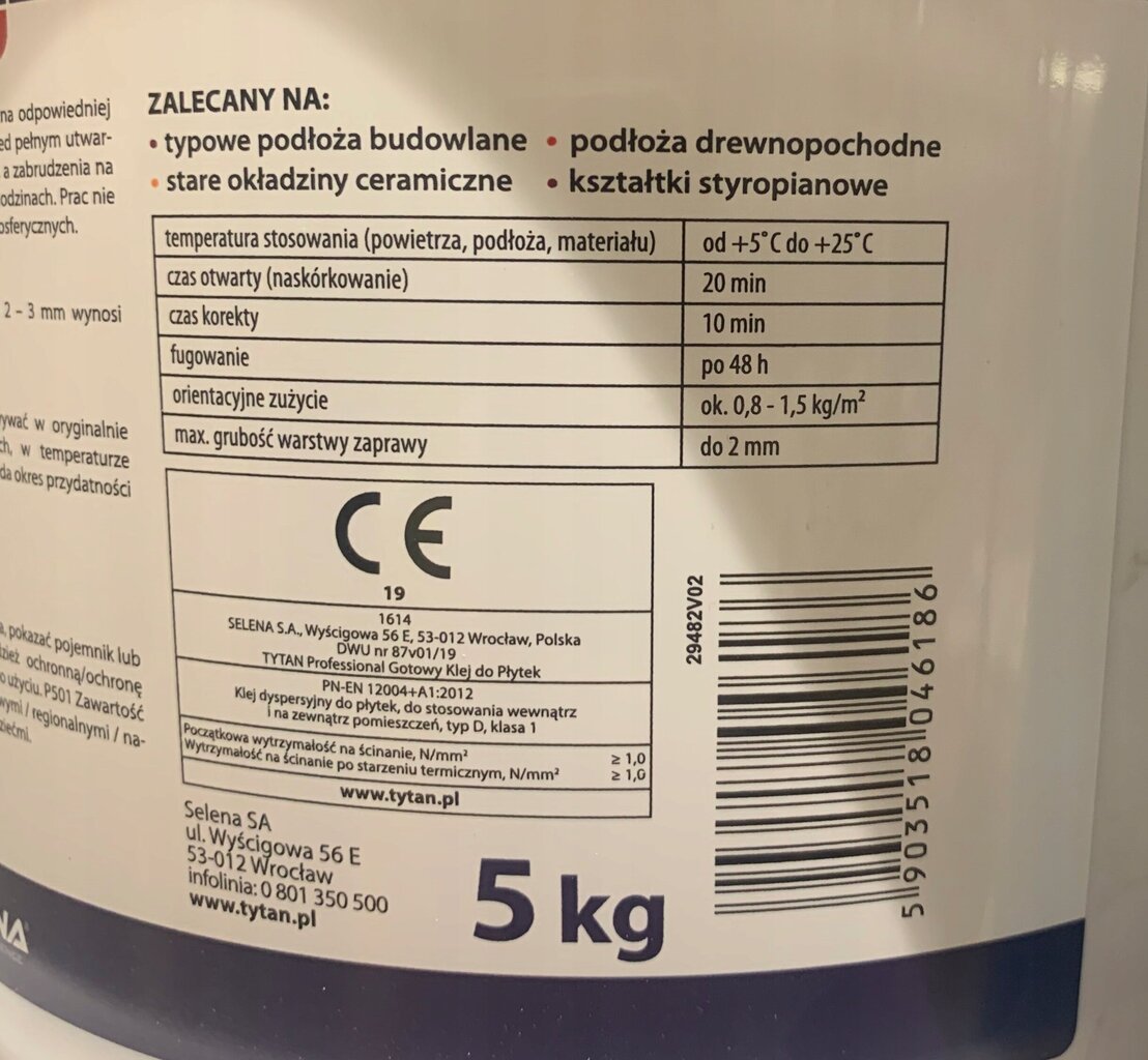 Keraaminen laattaliima valmiiksi sekoitettuna 5 kg hinta ja tiedot | Liimat | hobbyhall.fi