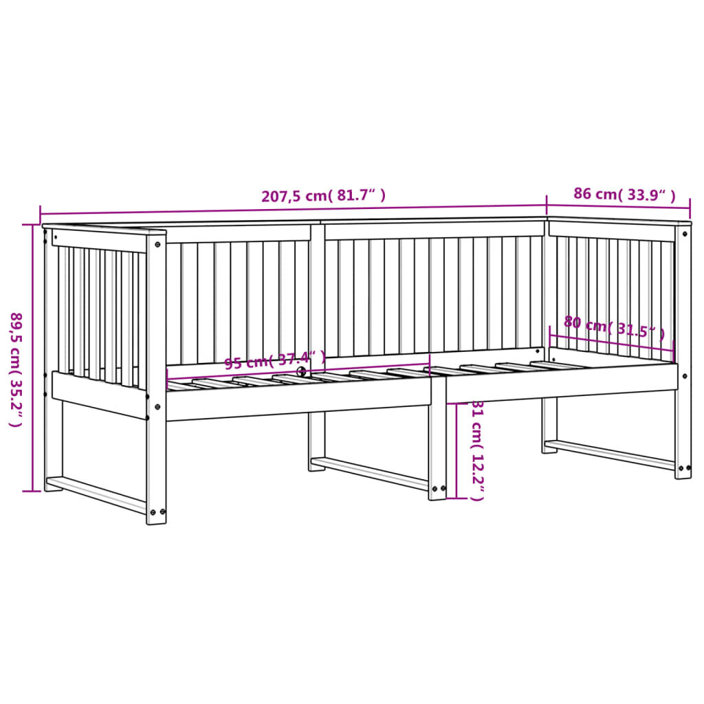 vidaXL Sohvasänky valkoinen 80x200 cm täysi mänty hinta ja tiedot | Sängyt | hobbyhall.fi