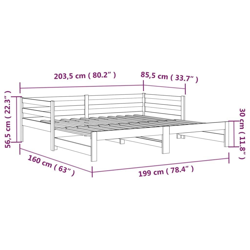 vidaXL Vuodesohva rullilla, täysi mänty, 80x200 cm, valkoinen hinta ja tiedot | Sängyt | hobbyhall.fi