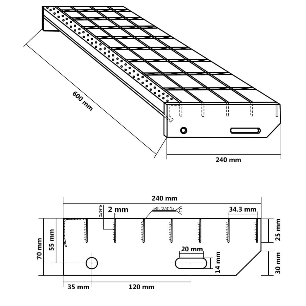 Ritilä-porrasaskelma, 60x24x7cm, galvanoitu teräs hinta ja tiedot | Tikkaat | hobbyhall.fi