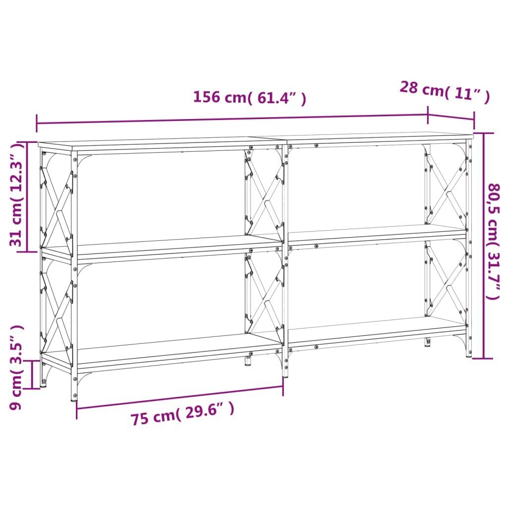 vidaXL Konsolipöytä ruskea tammi 156x28x80,5 cm tekninen puu hinta ja tiedot | Sivupöydät | hobbyhall.fi