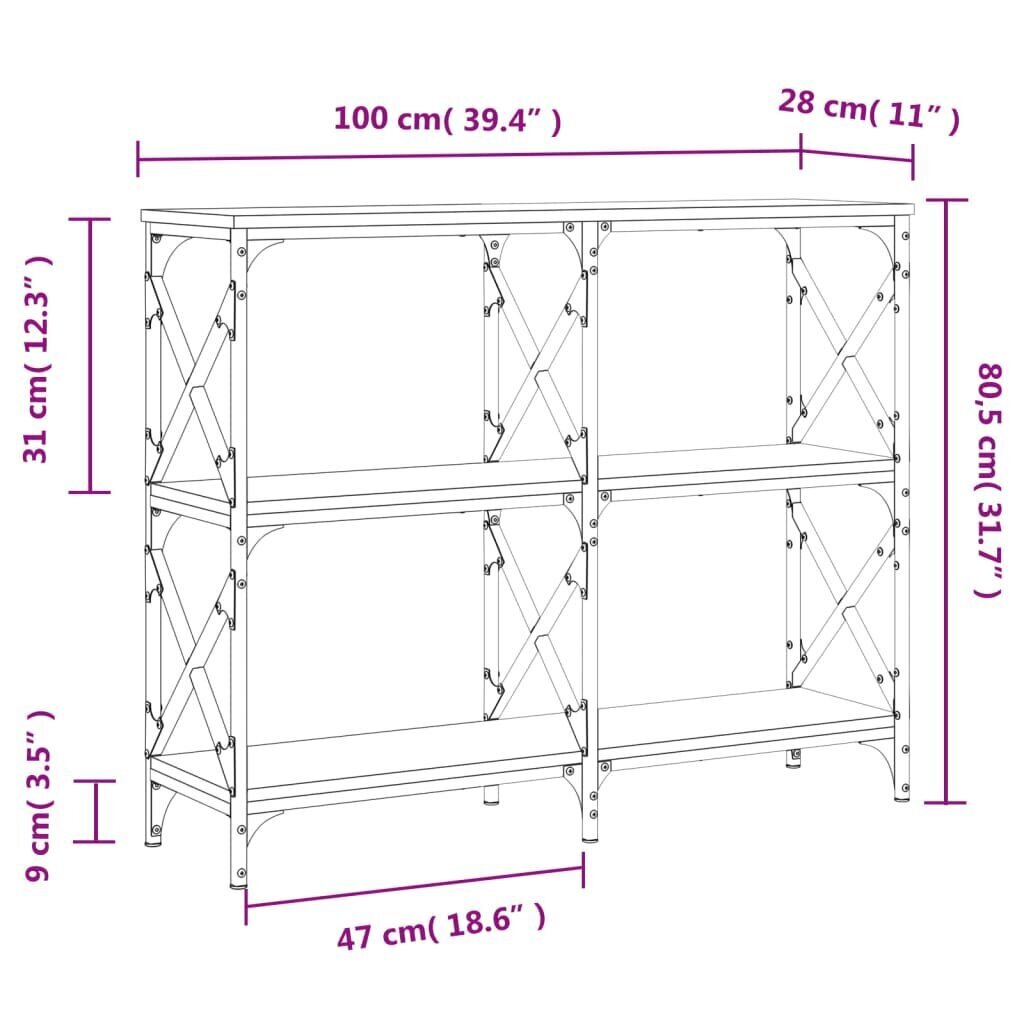 vidaXL Konsolipöytä savutammi 100x28x80,5 cm tekninen puu hinta ja tiedot | Sivupöydät | hobbyhall.fi