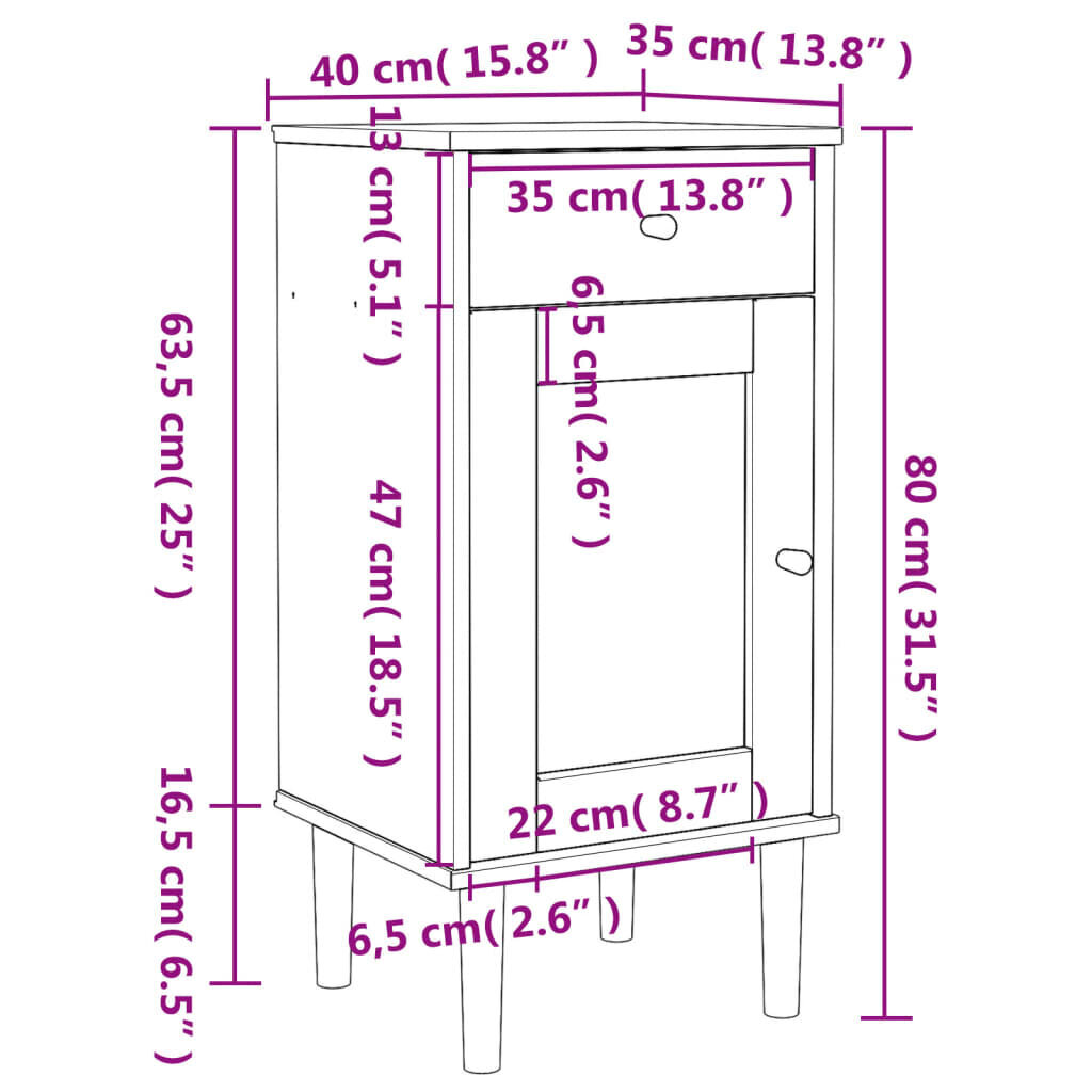 vidaXL Senkki SENJA rottinkityyli musta 40x35x80 cm täysi mänty hinta ja tiedot | Yöpöydät | hobbyhall.fi