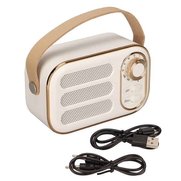 Bluetooth-kaiutin Stereo HiFi-ääni USB-lataus Retro-kannettava langaton kaiutin kotiin matkustamiseen Valkoinen