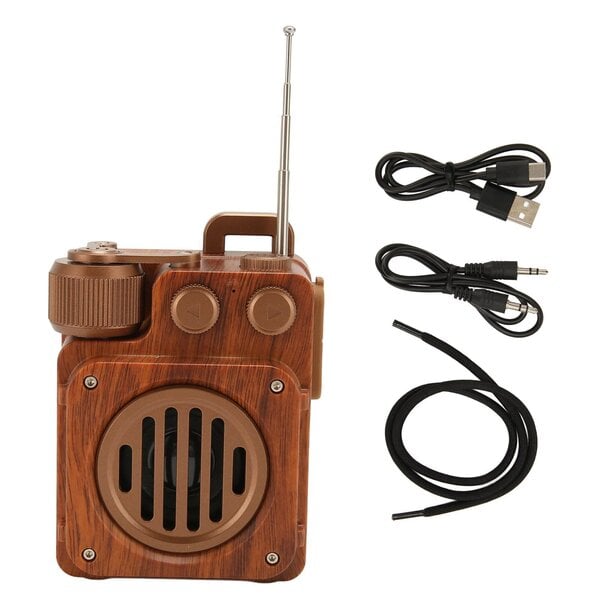 Retro Bluetooth-kaiutinradio Wood Grain HiFi häviötön ääni Tukee U-levymuistikorttia Bluetooth-kaiutin FM-radiolla