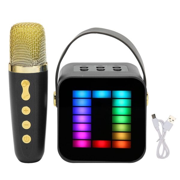 Mini karaokekonesarja RGB Pickup Light Digital Processing Chip Handheld Kannettava Bluetooth-kaiutin mikrofonilla Musta