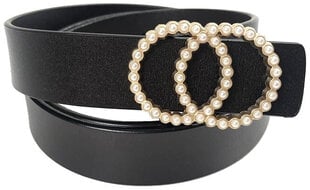 NAISTEN MUSTA VYÖ DOUBLE BUCKLE GOLD PEARLS NAHKAA hinta ja tiedot | Naisten vyöt | hobbyhall.fi