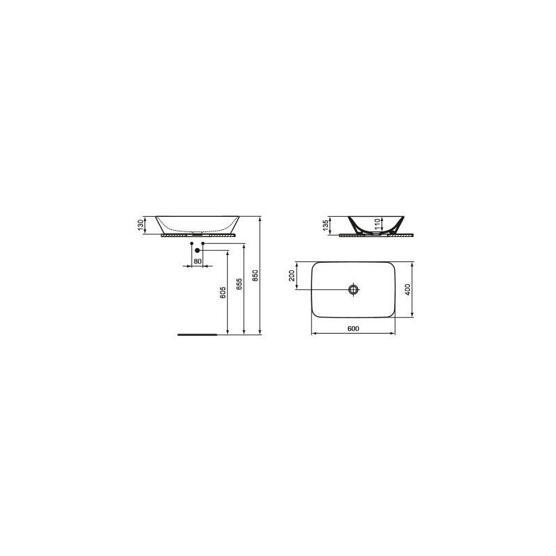 Sisäänrakennettu pesuallas Ideal Standard Connect Air, 60x40 cm hinta ja tiedot | Pesualtaat | hobbyhall.fi