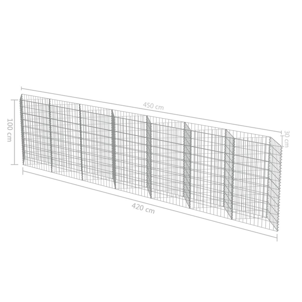 vidaXL Gabionseinä galvanoitu teräs 450x30x100 cm hinta ja tiedot | Aidat ja tarvikkeet | hobbyhall.fi