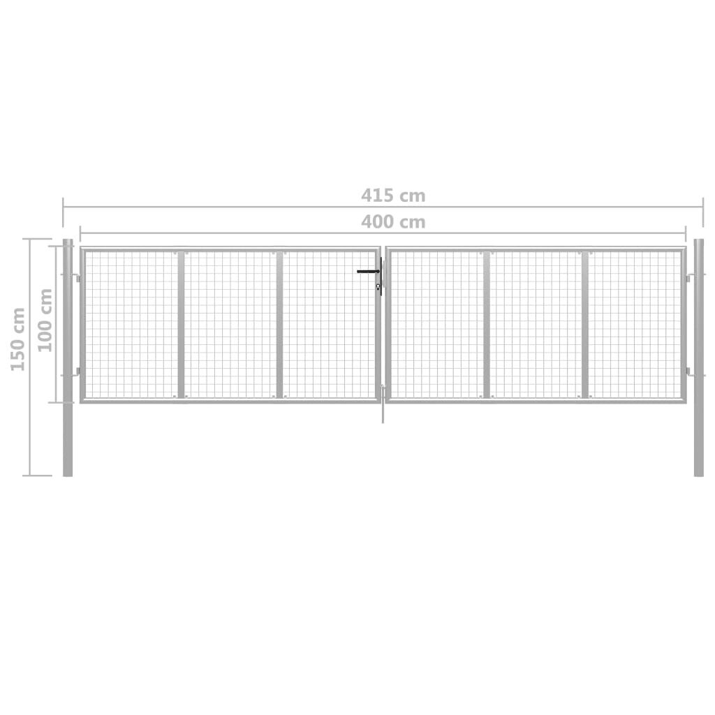 vidaXL Puutarhaportti galvanoitu teräs 415x150 cm hopea hinta ja tiedot | Aidat ja tarvikkeet | hobbyhall.fi