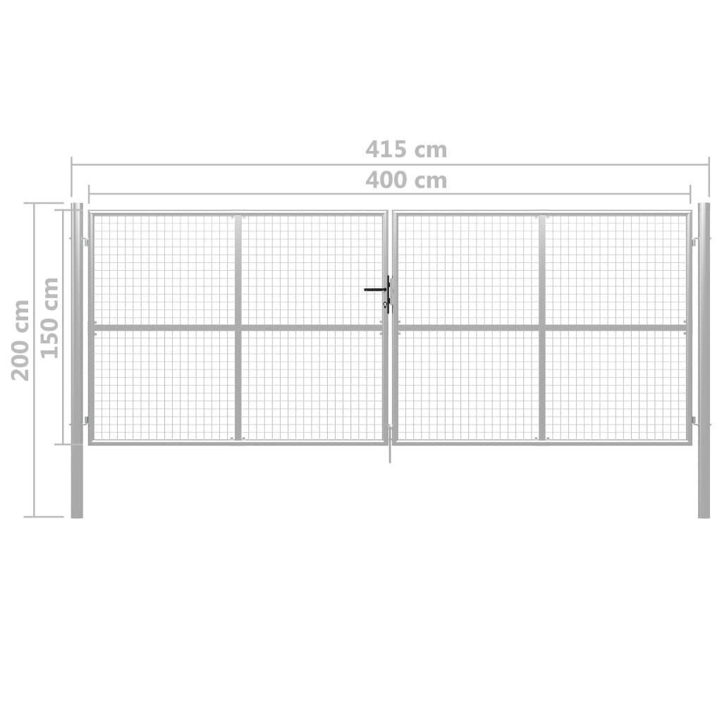 vidaXL Puutarhaportti galvanoitu teräs 415x200 cm hopea hinta ja tiedot | Aidat ja tarvikkeet | hobbyhall.fi