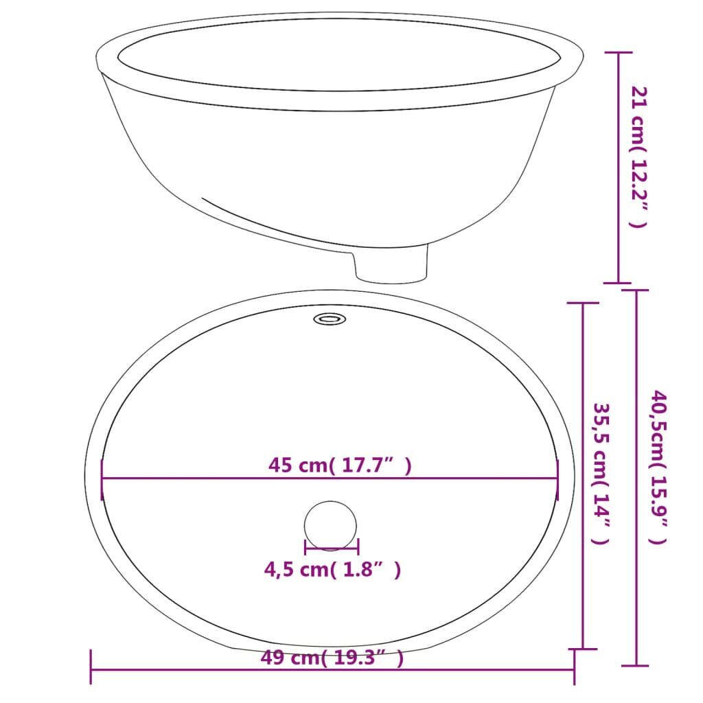 vidaXL Kylpyhuoneen pesuallas valkoinen 49x40,5x21cm ovaali keraaminen hinta ja tiedot | Kylpyhuoneen sisustus | hobbyhall.fi