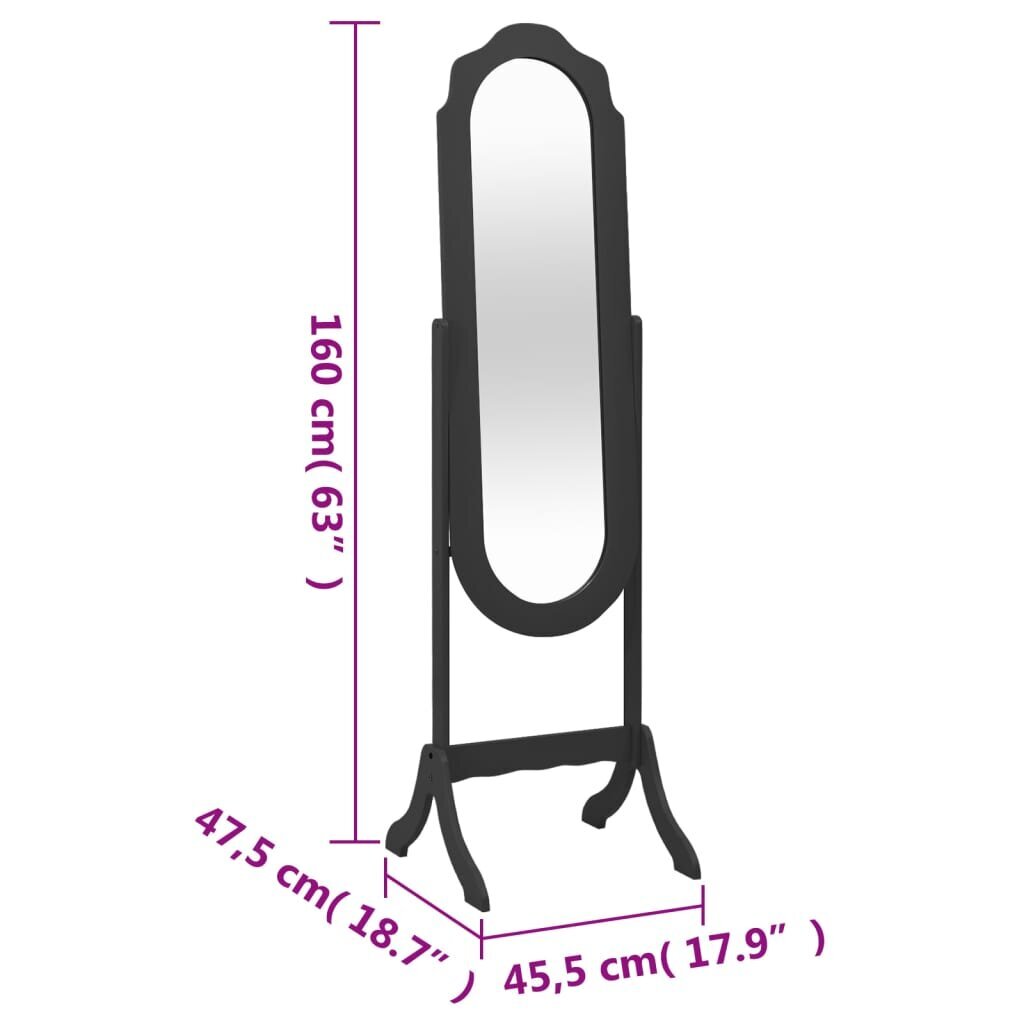 vidaXL Vapaasti seisova peili musta 45,5x47,5x160 cm tekninen puu hinta ja tiedot | Peilit | hobbyhall.fi