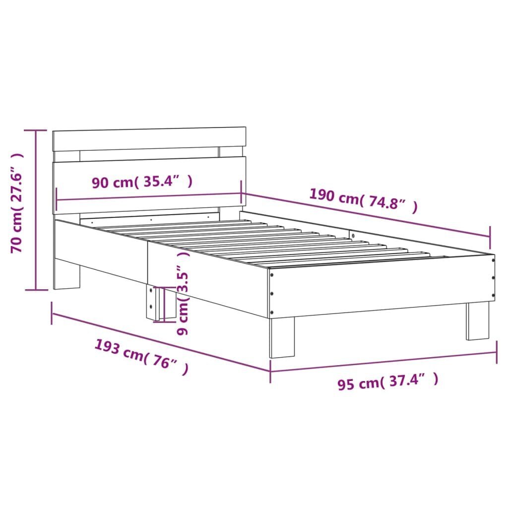 vidaXL Sängynrunko päädyllä Sonoma 90x190 cm hinta ja tiedot | Sängyt | hobbyhall.fi