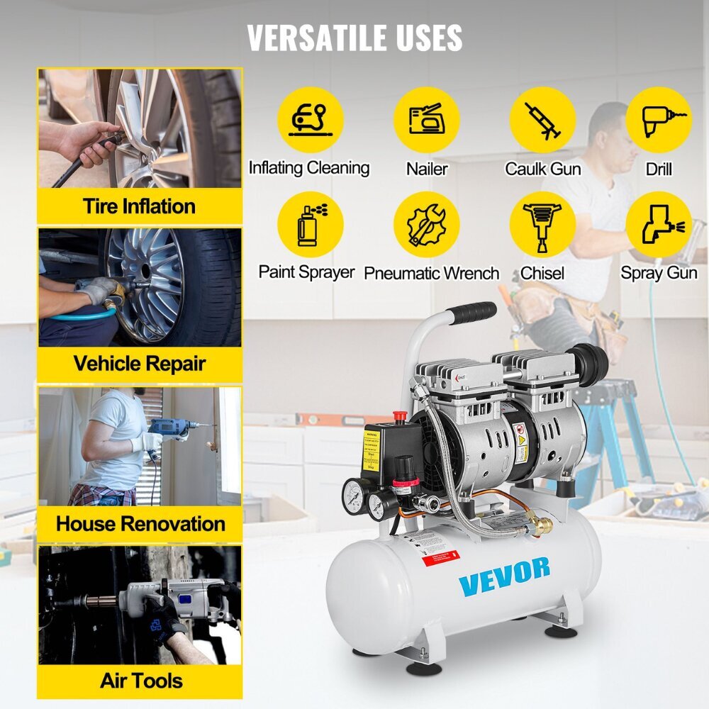 Puristusilmakompressori Vevor, 9L, 550W, 1440 kierrosta/min hinta ja tiedot | Kompressorit | hobbyhall.fi