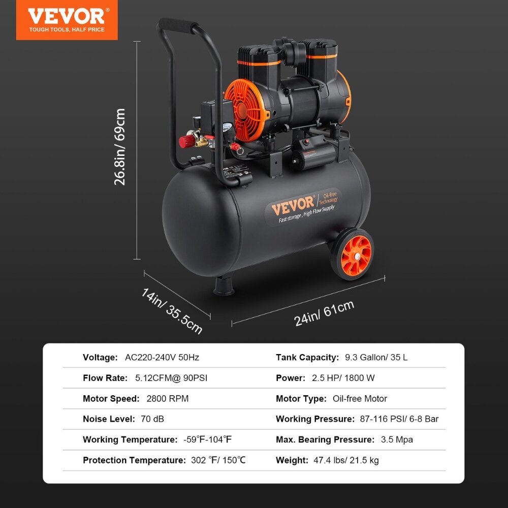 Paineilmakompressori Vevor, 1800W, 35L hinta ja tiedot | Kompressorit | hobbyhall.fi